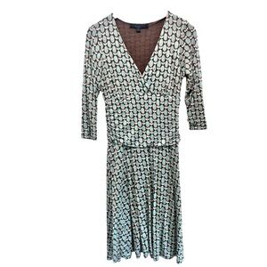 BODEN Floral Patterned Stretch V-Neck Faux Wrap Midi Dress Sz 12R